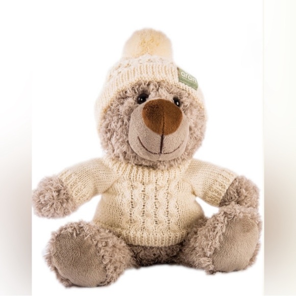 Set of 2 Stuffed Animals: Small Sheep & Teddy In Aran Sweater & Bobble Hats - Picture 3 of 4